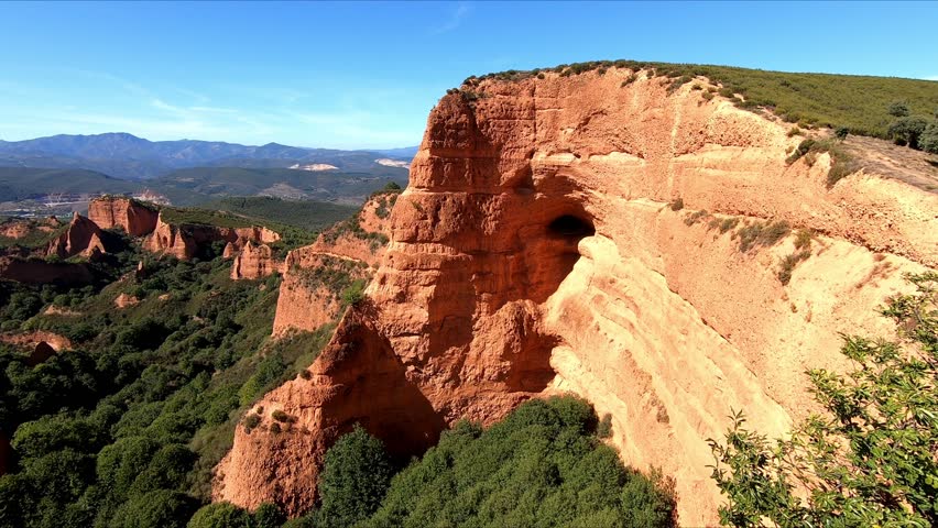 Panoramic view of the famous and historic Roman exterior gold mine of Las Medulas, in El Bierzo, Leon