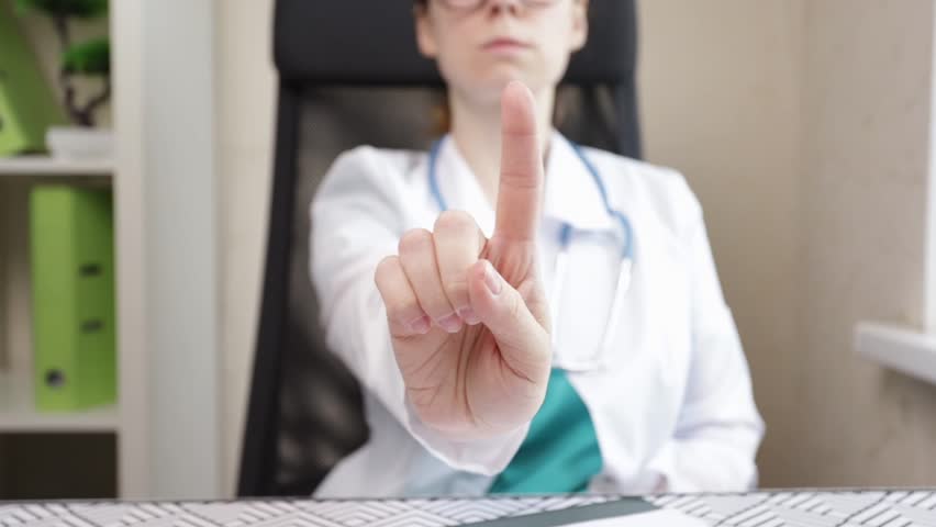 Doctor warning, professional health caution, hand gesture, medical advice  