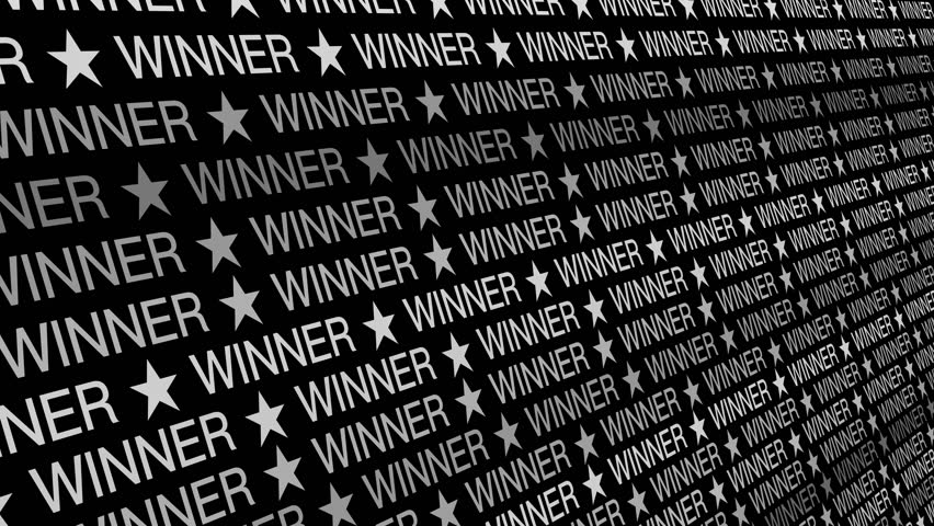 Success with victory winner text on black background, champion first place achievement typography