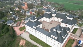 Drone flying above an old German Castle in the East Germany