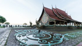 Day to Night time,Wat Sirindhornwararam (Phu Prao Temple) 4K video time-lapse , Province Ubon Ratchathani, Thailand