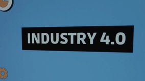 Industry 4.0 inscription in black frame. Graphic presentation with animated elements gears, light bulb, graphic and clock. Manufacturing concept. Light rays - Powered by Shutterstock - Get 15% off with code: PIKWIZARD15