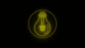 Turning light bulb animation, Switching on, Warm white light over dark black background