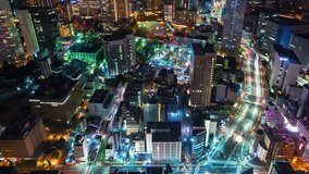 Time-lapse of traffic moving through Toranomon, Tokyo, Japan at night