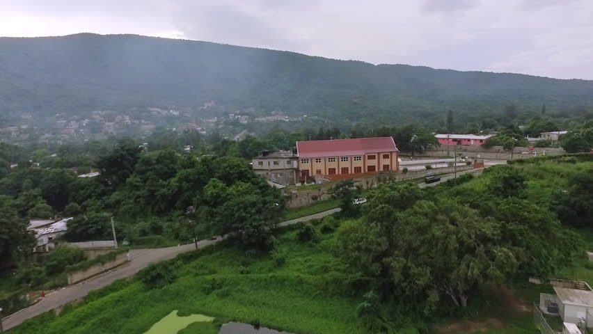 Aerial view over Ghetto in Kingston Jamaica