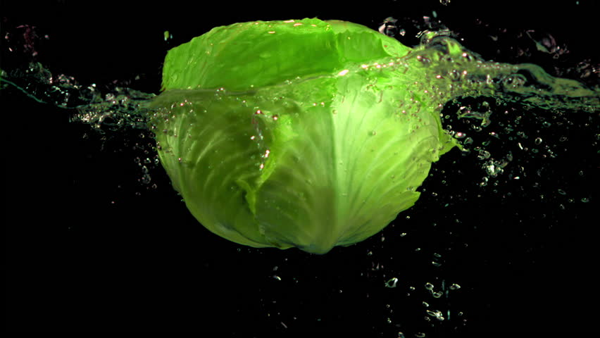 Super slow motion cabbage in water with air bubbles. Filmed on a high-speed camera at 1000 fps. High quality FullHD footage