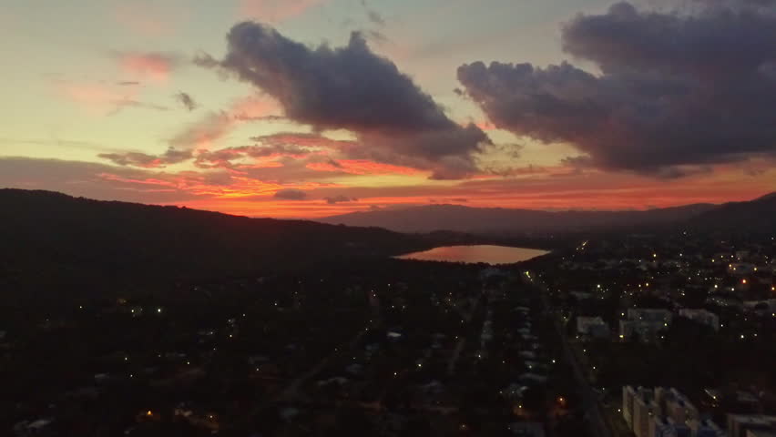 Aerial view over Kingston Jamaica in a Sunset