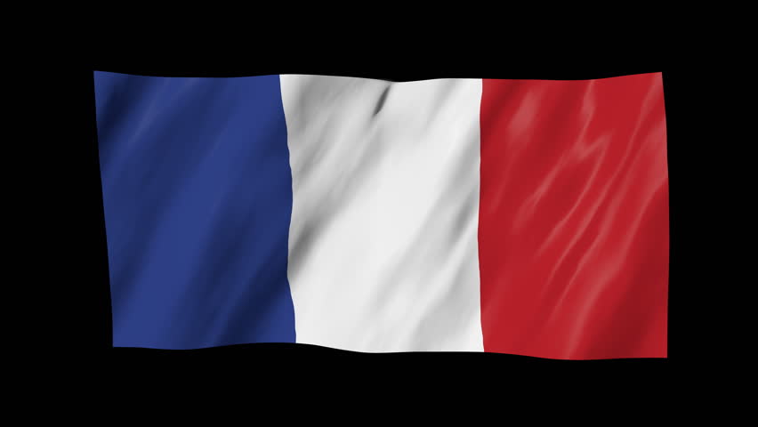 The French flag in 3d, waving in the wind, on black background.