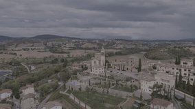 Aerial Drone Footage View Of Trational Old Village in Solomeo Umbria Italy // no video editing
