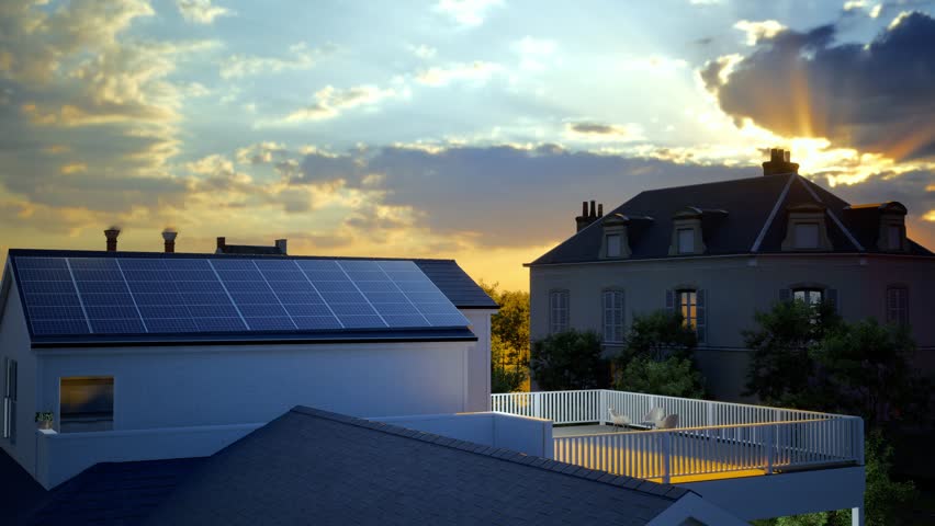Solar Panels On The Roof Of The Modern House Royalty-Free Stock Footage #3479266267