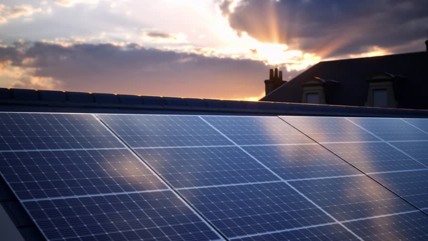 Solar Panels On The Roof Of The Modern House Royalty-Free Stock Footage #3479269631