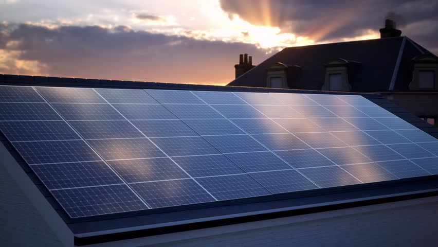 Solar Panels On The Roof Of The Modern House Royalty-Free Stock Footage #3479270247
