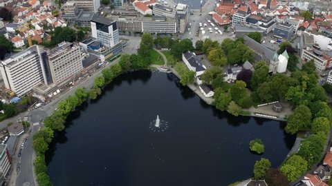 Drone shot at byparken in Stavanger, Norway, over