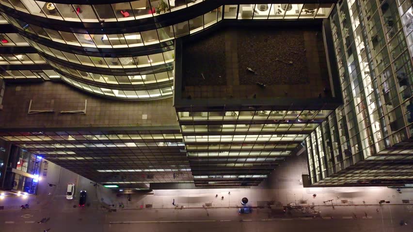 Aerial tall glass modern commercial office building Montreal Canada Business sector