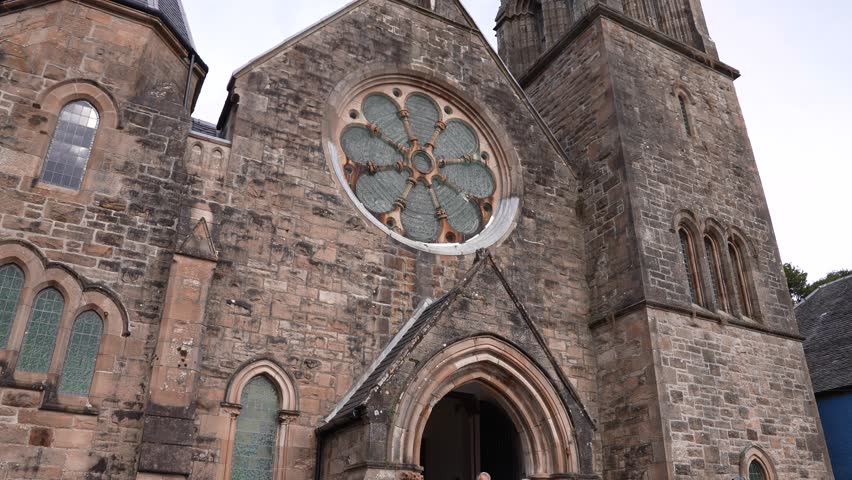 Former Church, Now Gallery, Coffee Restaurant in Tobermory, isle of Mull, Scotland UK, Building Exterior and Tower Royalty-Free Stock Footage #3479361173