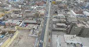 Drone flight over historic center of Lima