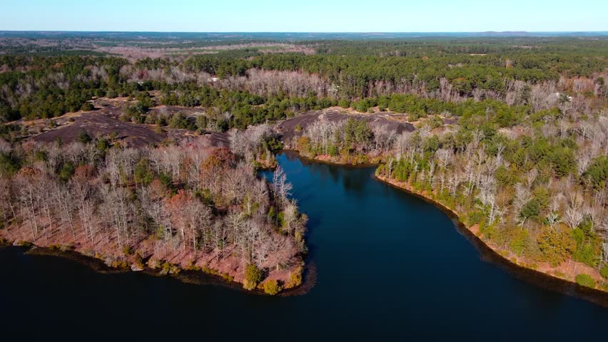 Aerial landscape of forest and pond in rural neighborhood in Grovetown Augusta Georgia USA