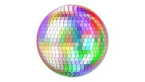 Rotating mirror disco ball, 3D rendering isolated on white background