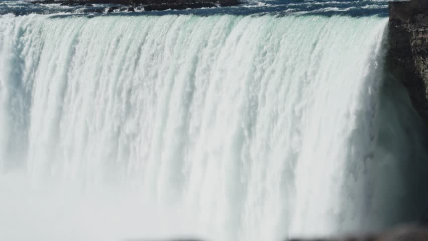 Niagara Falls Ontario Canada, long lens, powerful majestic waterfall, Horseshoe Falls, Crest and edge of Falls.