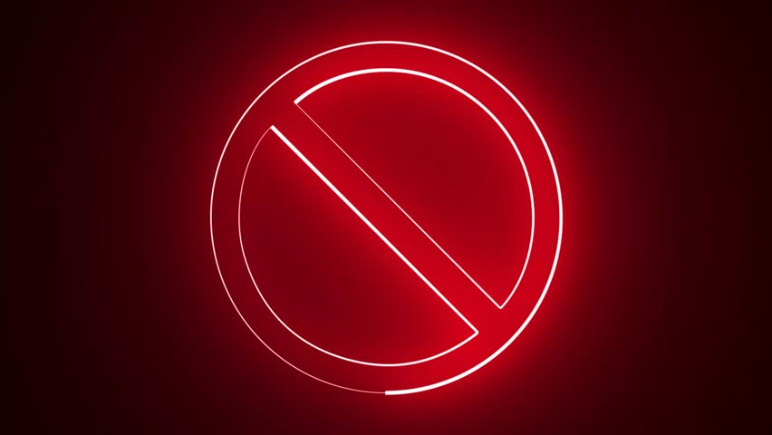 Glowing neon Ban sign animation. Neon Prohibited Sign Animation on black background. Red Not allowed symbol animated.