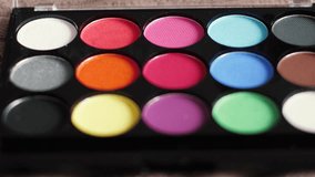 close-up brush and paints for makeup or face painting. the artist paints the face with makeup. makeup paint palette
