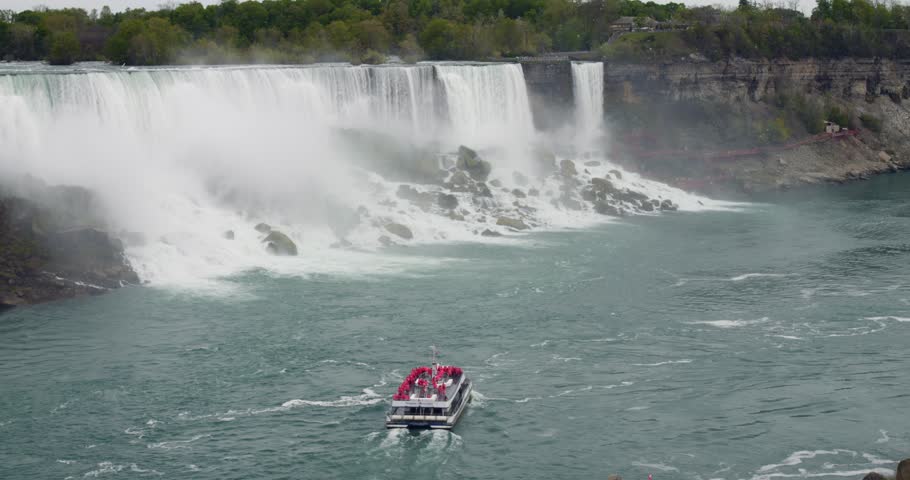 Boat ride to Niagara Falls, which is part of Great North American Lakes system. Picture of majesty of North American Great Lakes, as you travel to majestic Nehagara Falls. Great Natural Parks Concept