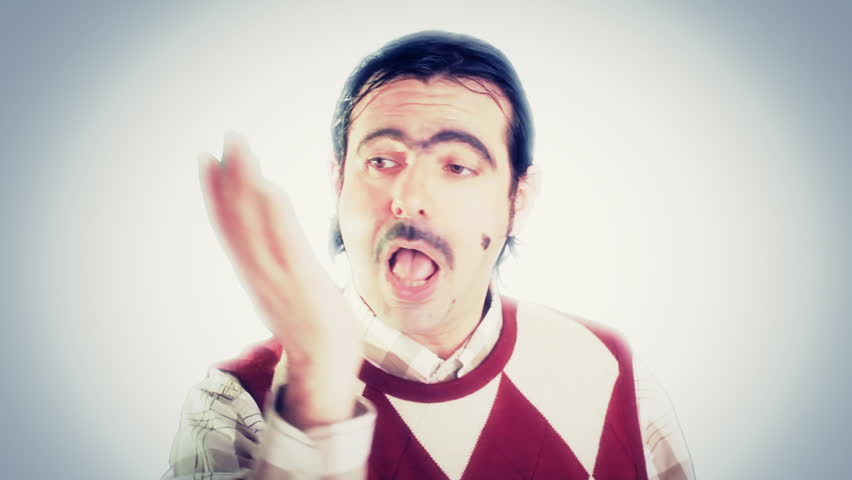 An ugly nerd putting saliva on his hand and licking his hair, then moving his tongue in a sexual way. Sickening fake character.
