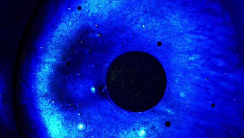 Abstract blue background, view of the inside of the bubble where reactions take place, on the surface there is another bubble