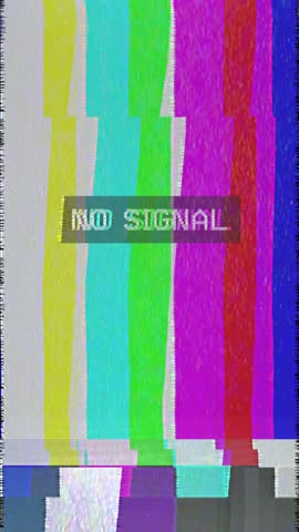 Retro TV Test Pattern Color Bars And Warning Text No Signal - Television Test Card Transmission - No Signal Broadcast With Glitch Distortion Noise Static Bad Interference Effects - Vertical Video