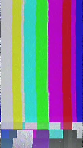 Retro TV Test Pattern Color Bars - Vintage Television Test Card Transmission - No Signal Broadcast With Glitch, Distortion, Noise, Static, Bad Interference Effects - Vertical Video