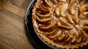 Gourmet Delight: Close-Up French Style Organic Gourmet Apple Tart in 4K video