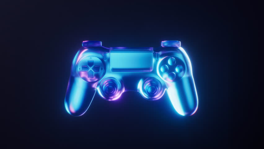 Loop animation of gamepad with dark neon light effect, 3d rendering. Motion graphic. - Powered by Shutterstock - Get 15% off with code: PIKWIZARD15