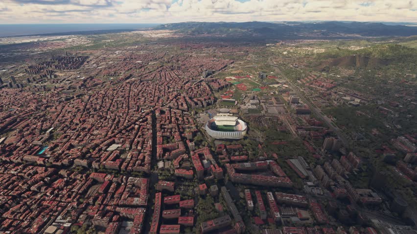 3D - Aerial view of the soccer stadium Camp Nou in Barcelona. Spain