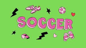 Animated text video of Girls Soccer text set collection sticker element on green screen background 