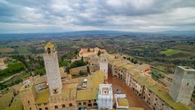 San Gimignano, Tuscany, Italy. Time lapse of stunning landscape cityscape of the medieval town.