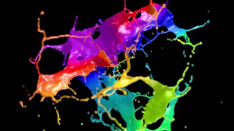 Cg animation of color paint explosion on black background. Slow motion. Has alpha matte. 库存视频