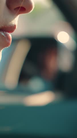 Snack on road. Woman satisfy hunger on car trip. Delicious satisfy food, Girl eat burger inside car. Hungry girl eat fast food burger on car seat. Happy young woman snack in vehicle. Concept fast food