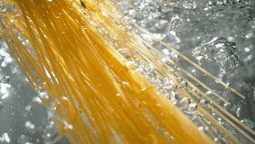 Cooking Spaghetti: Long Strands of Pasta are Dropped into a Pot of Boiling Water - View from Below the Water's Surface, Slow Motion - Powered by Shutterstock - Get 15% off with code: PIKWIZARD15