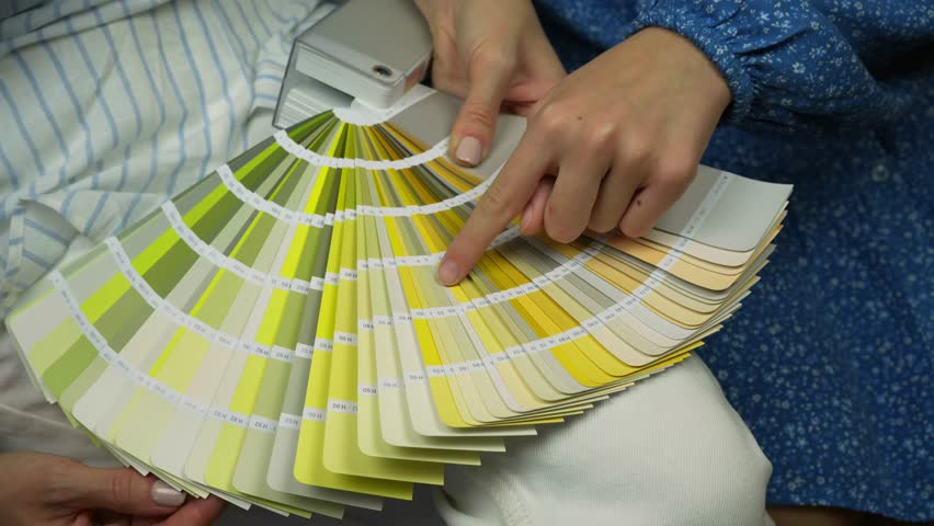 Designer and client chooses shade from color palette. Concept of color selection Royalty-Free Stock Footage #3480446503