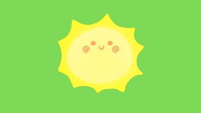 Animated video of cute sun character smiling on green screen background