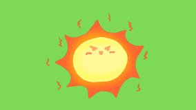 Animated video of cute sun character angry on green screen background
