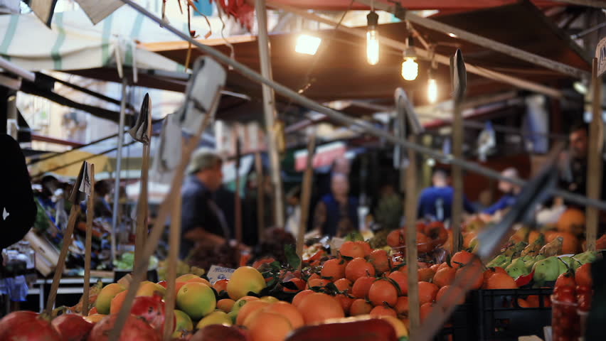 Street Market With Fresh Fruits And Vegetables, Palermo, Sicily, Italy - 4K