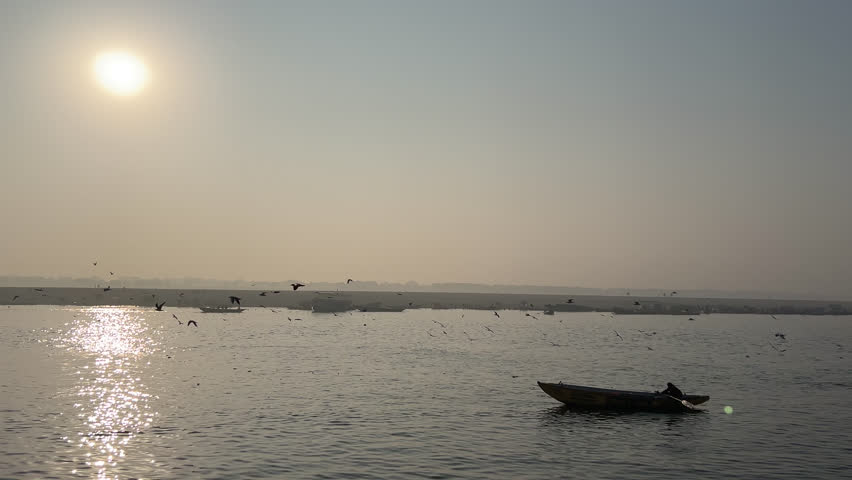 Ganga river early morning view, Beautiful Ganga river sunrise view in Banaras, 4k  Royalty-Free Stock Footage #3480510351
