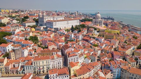 Lisbon Portugal aerial timelapse Old town  Red roofs Top place Lisboa 4K