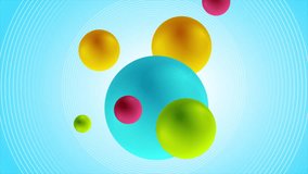 Blue minimal linear circles and colorful spheres abstract background. Seamless looping geometric motion design. Video animation Ultra HD 4K 3840x2160