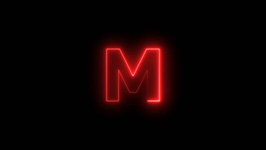 red color M letter with neon effect animate on black background video footage.