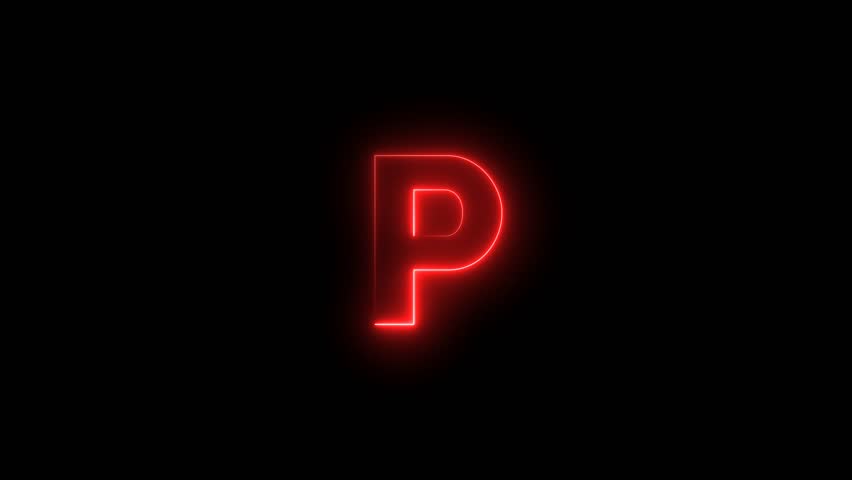 glowing neon effect with letter P alphabet on black background. video footage. 4k