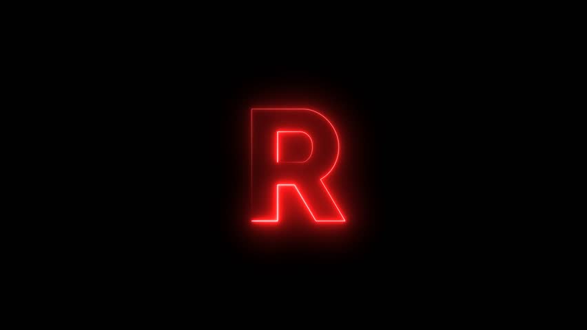 glowing neon effect with letter R alphabet on black background. video footage. 4k	