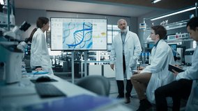 Diverse Team of Scientists Discussing Ideas in a Biotech Startup Lab. Group of International Students Listening to Their Science Professor While He Shows DNA Sequencing Method on a TV Screen - Powered by Shutterstock - Get 15% off with code: PIKWIZARD15