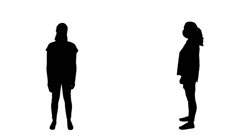 Silhouette Woman Using Hand Sanitizer Man Wearing Face Mask, Full Body. Silhouette of a woman wearing a face mask protection while sanitizing his hands. Full body shot